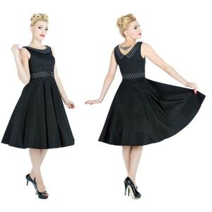 Hearth & Roses 9426 Recital Evening Black Retro Midi Dress Size 14 UK18 NWT